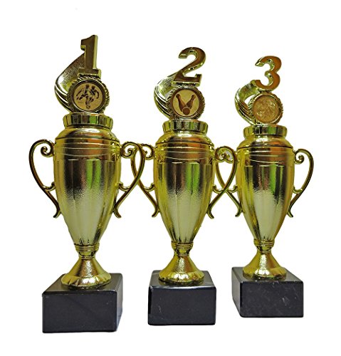 3 Pokale für viele Verschiedene Sportarten mit Gravur und 3 Anstecknadeln (Sticker) (Reiten) von RaRu