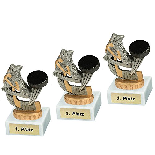 RaRu 3 Eishockey-Pokale mit Wunschgravur und Resin-Klebefigur von RaRu