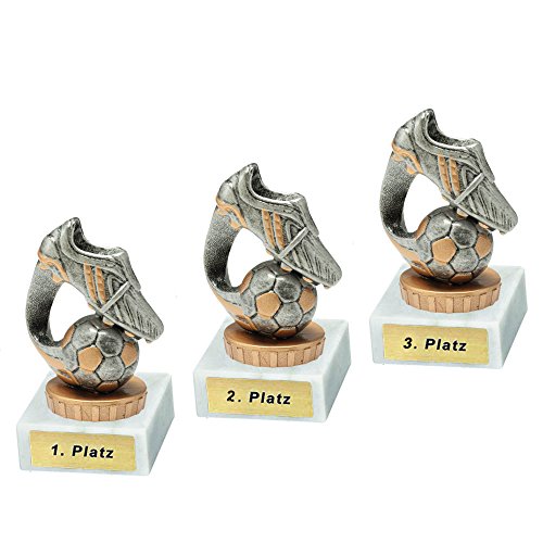 RaRu 3 Fussball-Pokale (Schuh) mit Wunschgravur und Resin-Klebefiguren von RaRu