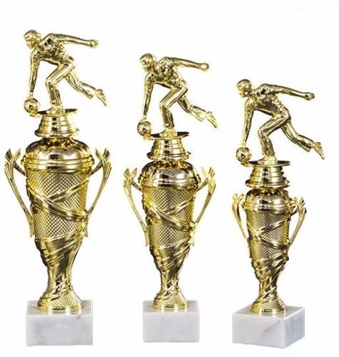 RaRu 3er-Serie Bowling-Pokale (Damen oder Herren) mit Wunschgravur und 3 Bowling-Anstecknadeln (Sticker) (Mit Damen-Figuren) von RaRu