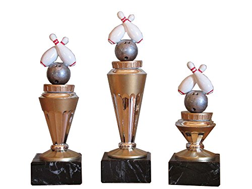 RaRu 3er-Serie Bowling-Pokale (RH) auf Marmorsockel mit Wunschgravur von RaRu