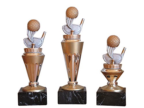 RaRu 3er-Serie Golf/Minigolf-Pokale (RH) auf Marmorsockel mit Wunschgravur von RaRu
