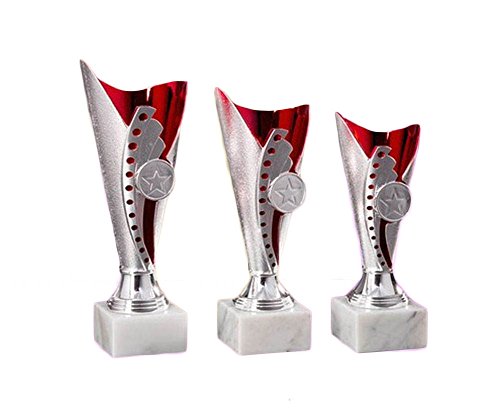 RaRu 3er-Serie Pokale (Silber/rot) mit Wunschgravur und 3 Anstecknadeln (Sticker) (Angeln) von RaRu