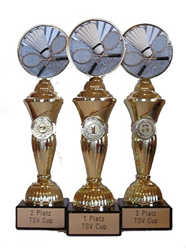RaRu Badminton-Pokale (3er-Serie) mit Wunschgravur von RaRu