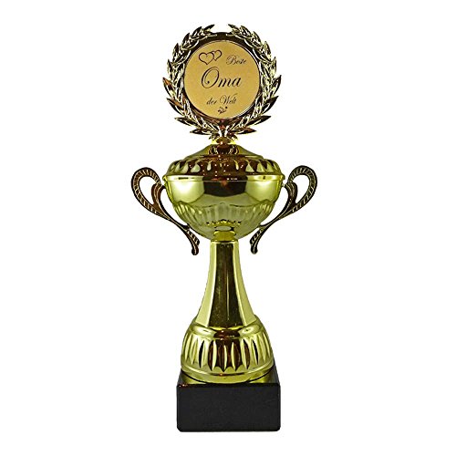 RaRu Geschenk-Pokal für viele Verschiedene Anlässe und 3 Sticker (Siegesgöttin oder Champion) HE (Bestandene Prüfung) von RaRu