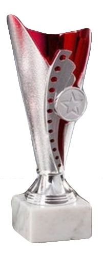 RaRu Sport-Pokal (silber/rot) mit Wunschgravur und 3 Anstecknadeln (Sticker) (Schützen) von RaRu