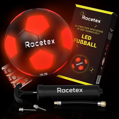 Racetex leuchtender Fussball - Wasserfester LED Fussball mit umfangreichem Zubehör – Fussball Leuchtend mit verbauten LEDs - Der Leuchtfussball für ultimativen Spielspaß von Racetex