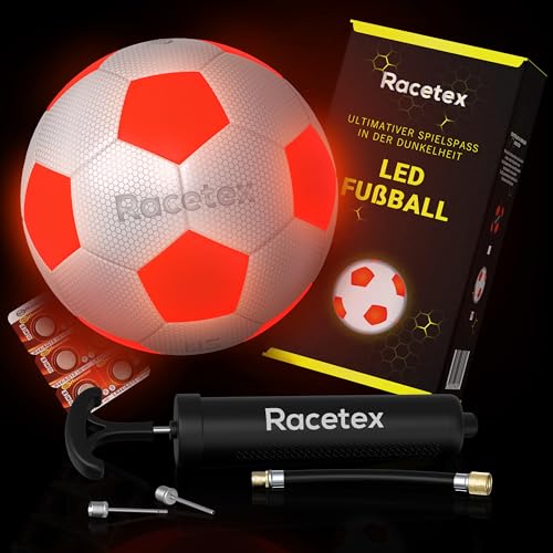 Racetex leuchtender Fussball - Wasserfester LED Fussball mit umfangreichem Zubehör – Fussball Leuchtend mit verbauten LEDs - Der Leuchtfussball für ultimativen Spielspaß von Racetex