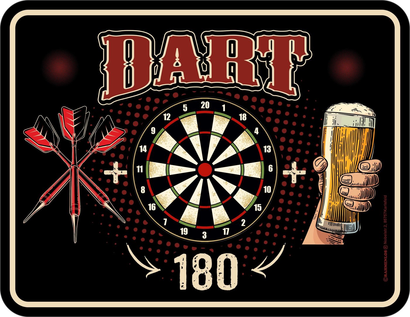Rahmenlos Metallschild für Dart-Spieler: Dartboard 180 von Rahmenlos