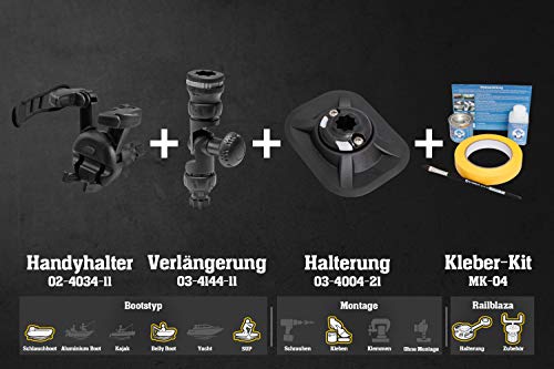 Railblaza Set Handyhalter + Adjustable Extender + Halterung RibPort + Kleber, Farbe:schwarz von Railblaza