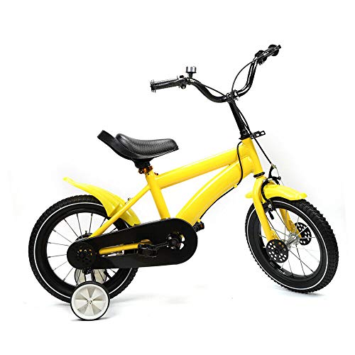 RainWeel 14 Zoll Kinderfahrrad mit Stützrädern Fahrrad für Mädchen und Jungen Kohlenstoffstahl-Legierung Höhenverstellbar (Gelb) von RainWeel