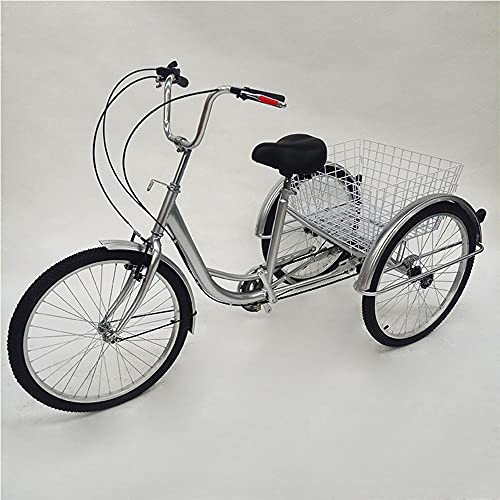 RainWeel Dreirad für Erwachsene 24 Zoll Dreirad Cruiser Senioren Tricycle 6 Gang Einkauffahrrad Lastenfahrrad mit Korb und Licht Silber von RainWeel