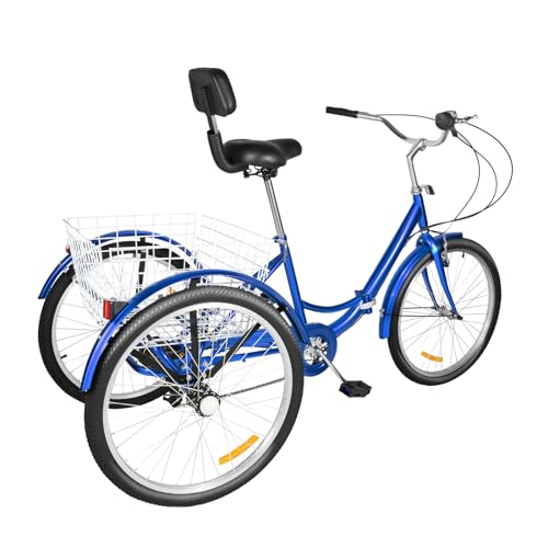 RainWeel Dreirad für Erwachsene 24 Zoll Dreirad Faltbares Fahrrad mit Aufbewahrungskorb Lastenfahrrad 7 Gang Adult Tricycle (Blau) von RainWeel