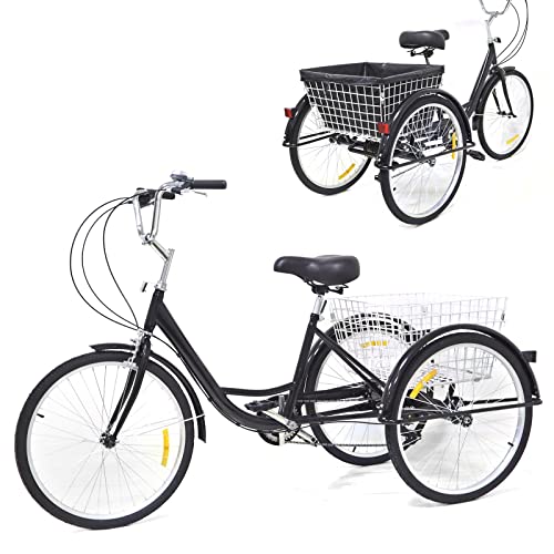 RainWeel Dreirad für Erwachsene 24 Zoll Fahrrad mit Korb 8 Gang Cityrad Adult Tricycle Lastenfahrrad Schwarz von RainWeel
