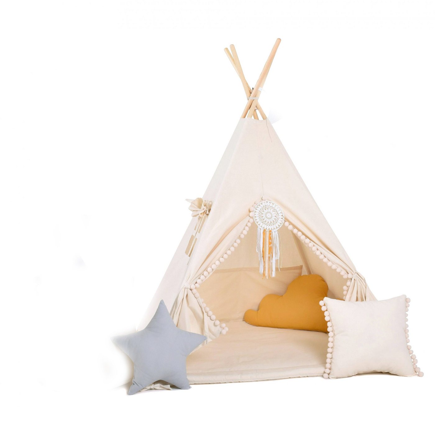 Rainbow Kids Tipi-Zelt Beiger Wolf, Personen: 2 (mit kleinem Zubehör, 4 tlg., mit 2 Kissen und Matte) von Rainbow Kids