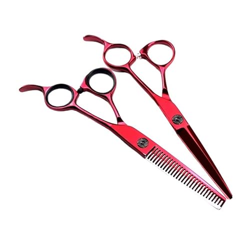 RajoNN Haarschneideschere, 6 Zoll, gehobene rote Friseursalonschere, Friseursalon, Schneiden, Ausdünnen, Set, Haarschneidewerkzeuge (rot b) von RajoNN
