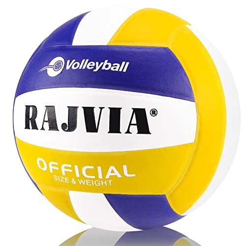 Rajvia Volleyball, Beach Volleyball, Beachvolleyball, Soft Touch Volley Ball Offizieller Größe 5, Ball für Outdoor Indoor Spiele, mit Ventilnadeln & Ballnetz (Blau & Gelb 2) von Rajvia