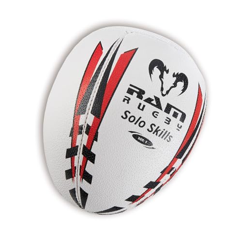 Ram Rugby Solo Skills Rugby Ball (Größe 5, 4 & 3) - Üben Sie Rugby Passing & Handling Technik mit diesem innovativen Rebounder Half Rugby Ball. (4-Teens) von Ram Rugby
