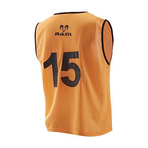 Ram Top Sport Nummerierte Leibchen, Trainingshemden, 15 Stück sehr Gute Qualität, Shirts mit Nummer (Kinder (U8), Orange) von Ram