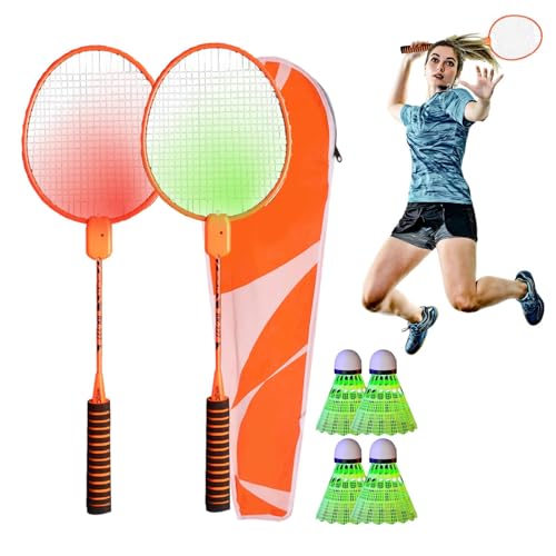Ranley Leuchtendes Badmintonschläger-Set,Leichtes Badmintonschläger-Set - Trainings-LED-Badmintonschläger | Tragbares Nylon-Schlägerset für Kinder, Outdoor-Junior-Anfänger und Erwachsene von Ranley