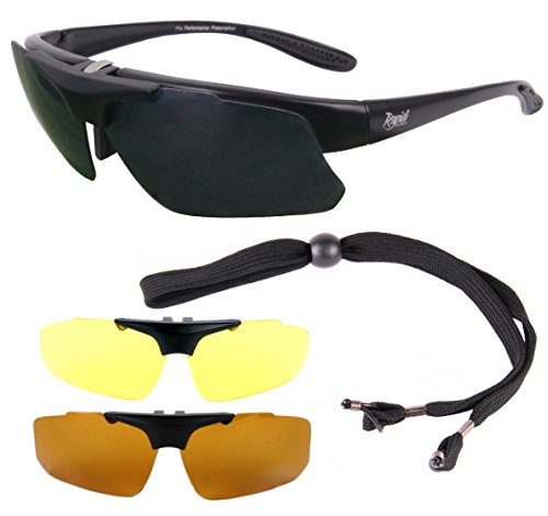 Rapid Eyewear Schwarz Polarisierte RX ANGLERBRILLE Rahmen für Brillenträger mit Wechselgläsern (x3) für Fliegenfischen, Karpfenangeln, Forellenangeln usw. Herren Sonnenbrille mit UV400 Schutz von Rapid Eyewear