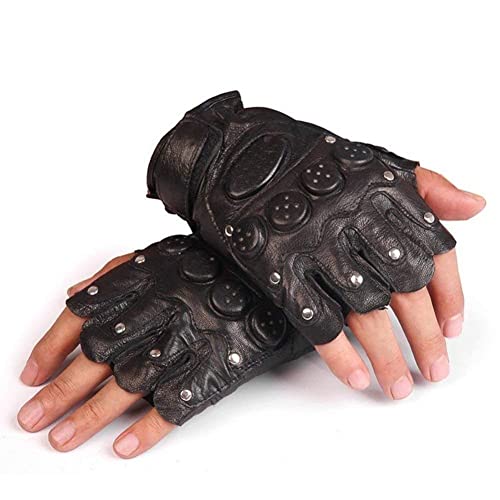 Herren Fingerlose Handschuhe, Halbfinger Lederhandschuhe für Motorrad Radfahren Motorradhandschuhe von Rapoyo