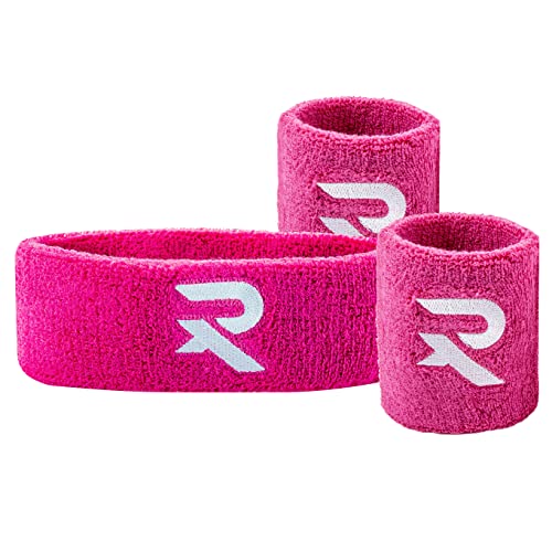Raquex Armband & Stirnband Set - 2 x Armband, 1 Stirnband, eng anliegend, Baumwolle, Dehnbare Schweißbänder für Sport (Rosa) von Raquex