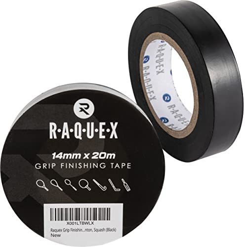 Raquex Griffband-Abschlussband für Schläger, für Tennis, Badminton, Squash, Hockey und Sport, 14 mm x 20 m, Schwarz von Raquex