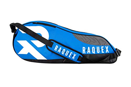 Raquex Schlägertasche – Reisetasche für Tennis-, Squash- und Badmintonschläger. Platz für bis zu sechs Tennisschläger + Zubehör + Turnschuhe (Blau) von Raquex