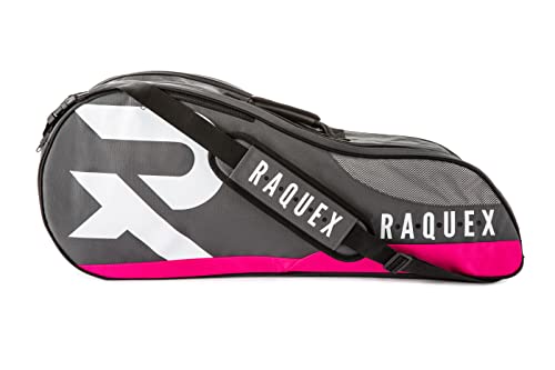 Raquex Schlägertasche – Reisetasche für Tennis-, Squash- und Badmintonschläger. Platz für bis zu sechs Tennisschläger + Zubehör + Turnschuhe (Rosa) von Raquex