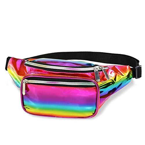 Glänzende Neon-Fanny-Hüfttasche, ideal für Festivals, Rave, modische Bauchtasche, Reisetasche., regenbogenfarben, Einheitsgröße, von Rave Glow