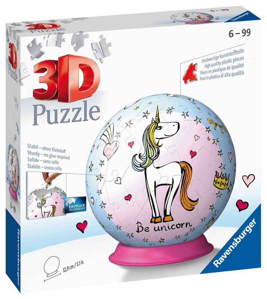 Ravensburger 3D-Puzzle 72 Teile Ravensburger 3D Puzzle Ball Einhorn 11841, 72 Puzzleteile von Ravensburger