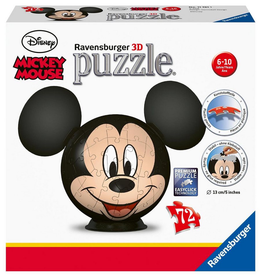 Ravensburger Puzzle Ravensburger 3D Puzzle 11761 - Puzzle-Ball Mickey Mouse - 72 Teile..., 72 Puzzleteile von Ravensburger