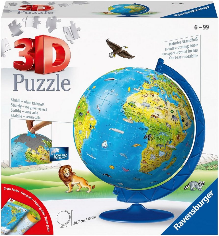 Ravensburger Puzzleball Kinderglobus in deutscher Sprache, 180 Puzzleteile, Made in Europe, FSC® - schützt Wald - weltweit von Ravensburger