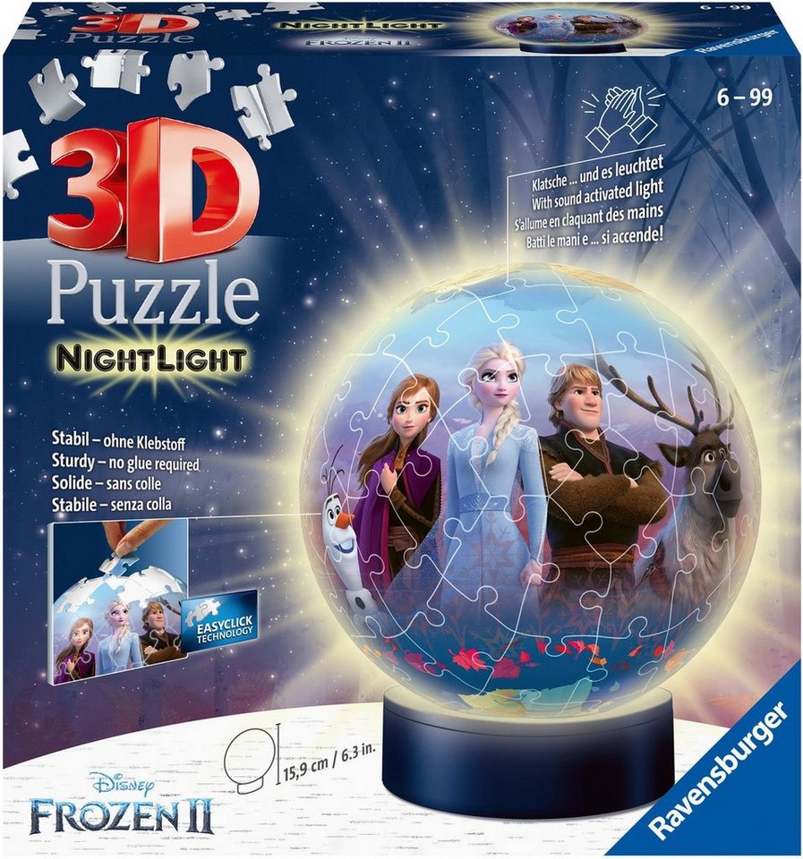 Ravensburger Puzzleball Nachtlicht Disney Frozen II, 72 Puzzleteile, mit Leuchtsockel inkl. LEDs, FSC® - schützt Wald - weltweit von Ravensburger