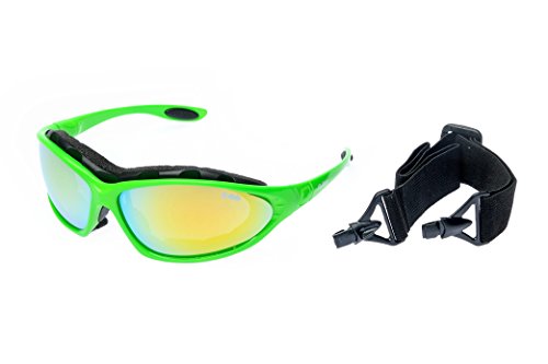 Ravs Leichte Unisex Sportbrille Skibrille mit Band und Büge für Allwetter ! (Grün-Neon) von Ravs