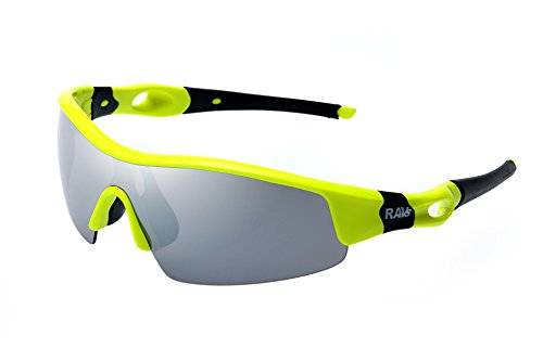 Ravs Rennradbrille, Radbrille, Fahhradbrille Sportbrille Sonnenbrille, Gravelbike (Neon yellow- Glas grey) von Ravs