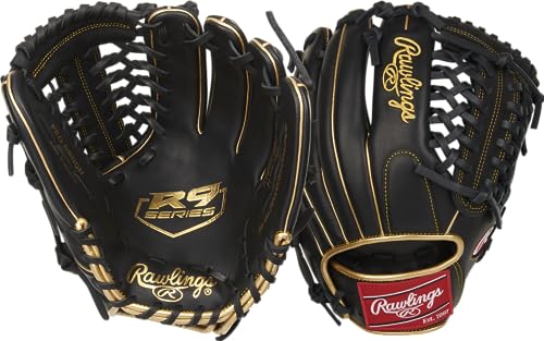 Rawlings Jungen R9205-4BG-3/0 Baseball-Handschuh, 29,5 cm – modifiziertes Trap-eze Web – Schwarz/Gold, 11.75 inch von Rawlings