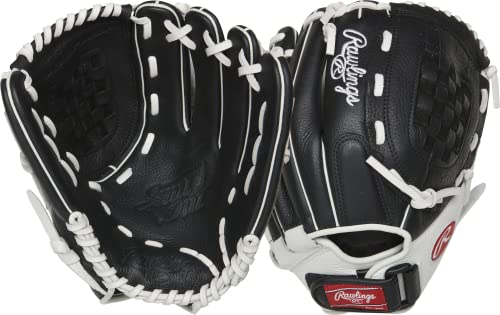 Rawlings Mädchen Shut Out Youth Softball Glove | Sizes 11.5"-12.5" | Multiple Styles Handschuh, Basket Web | Schwarz/Weiß, 12" | Infield von Rawlings