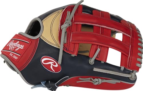 Rawlings Pro bevorzugter Baseballhandschuh | Ronald Acuna Jr. Muster | Linkshänder | 32,4 cm – Pro H-Web | Marineblau/Rot/Kamel von Rawlings