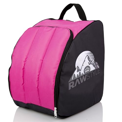 Rawstyle Skischuhtasche Skistiefeltasche Rucksack Helm für Hart-Soft-Boots Inliner Bootbag Tasche Modell 2 (schwarz-pink) von Rawstyle