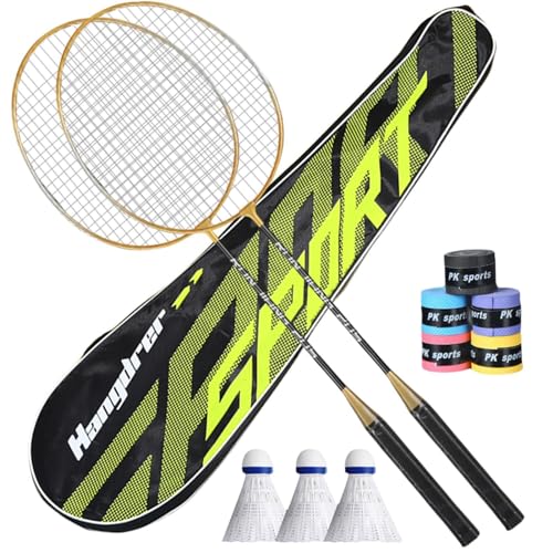 Badmintonschläger-Set | 2 Stück leicht | Badmintonschläger-Set mit verstärkter Nylonstruktur und schweißabsorbierendem Griff | Professionelles Badminton-Set für Erwachsene von Raxove