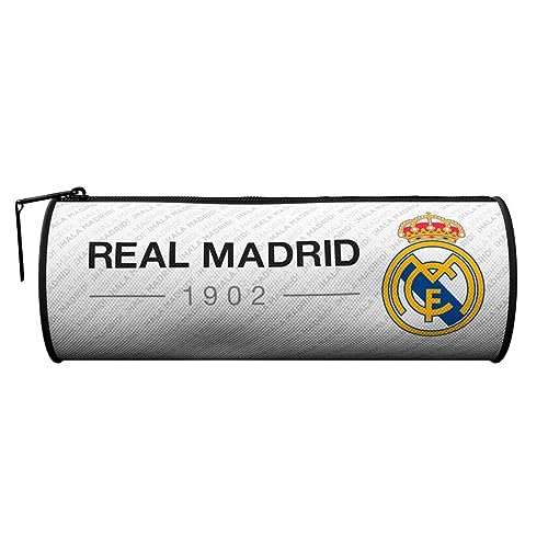 Real Madrid Federmäppchen für Kinder, Hala Madrid, zylindrische Form, offizielles Produkt, 22 x 8 cm, weiß, Schultaschen von Real Madrid