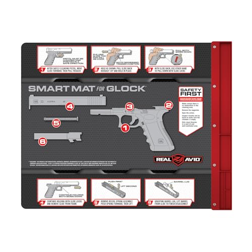 RealAvid Handgun Smart Mat – 48,3 x 40,6 cm, universelle Pistole, Glock, 1911 und M&P (wählen Sie Ihren Stil) Waffenreinigungsmatte, rote Teilewanne, Glock Smart Mat, 19x16 von Real Avid