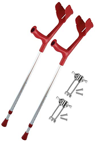REBOTEC Soft-Grip Gehhilfe Made in Germany Paar Unterarm-Gehstütze Krücke mit Eiskralle (Farbe: rot) von Rebotec