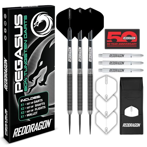 RED DRAGON Pegasus 25 Gramm-Professionelles Tungsten-Steeltip-Dart-Set mit Flights, Schäften (Shafts) und Brieftasche von RED DRAGON