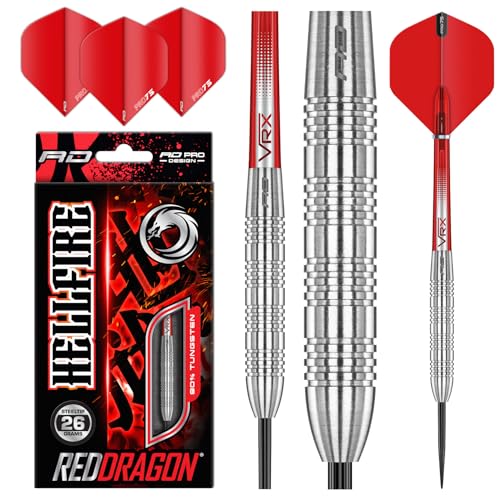 RED DRAGON Hell Fire B: Steel Dartpfeile 26 Gramm Profi Steeldarts Set, 3 x Steel Darts mit Flights und Schäfte von RED DRAGON