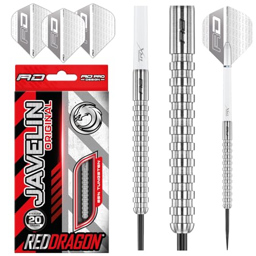 RED DRAGON Javelin Steel Dartpfeile 20 Gramm Profi Steeldarts Set, 3 x Steel Darts mit Flights und Schäfte von RED DRAGON