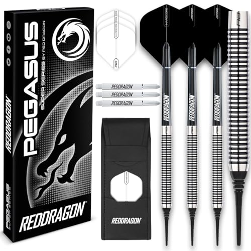 RED DRAGON Pegasus Tungsten Soft Dartpfeile - 18 Gramm: Schwarze Schäfte, Schwarze Flüge und Darttasche von RED DRAGON