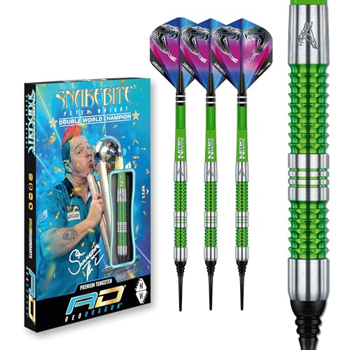 RED DRAGON Peter Wright Snakebite Mamba Soft-Tip - 18g - 90% Tungsten Steel Dartpfeile mit Snakebite Flights, Schäfte Checkout Card von RED DRAGON